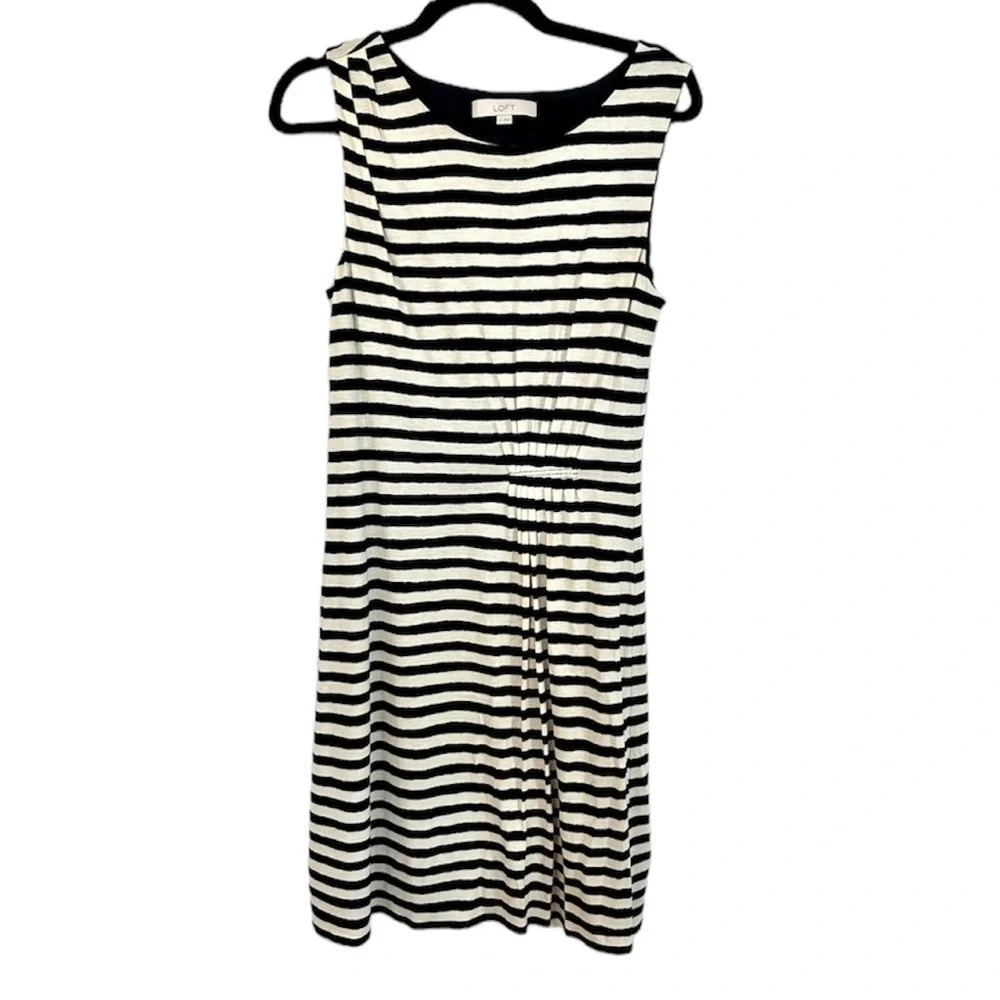Ann Taylor Loft Women’s Sleeveless Black & Off White Stripe Dress Size M GUC